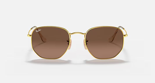 Ray-Ban Hexagonal Flat Lenses Γυαλιά Ηλίου Gold με Καφέ Φακούς
