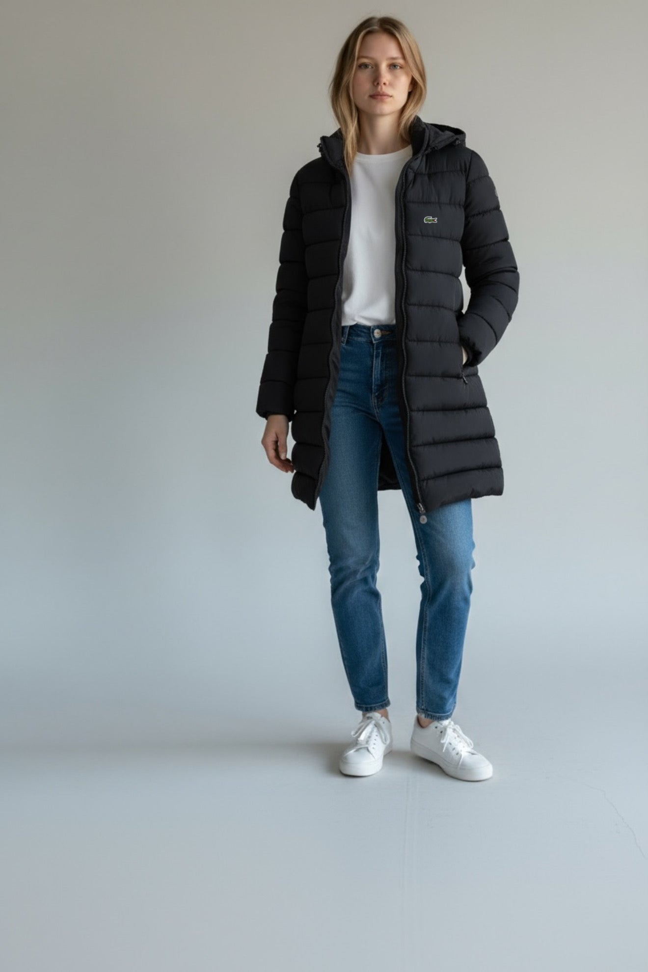Lacoste Μακρύ Γυναικείο Μπουφάν με Κουκούλα – Μαύρο