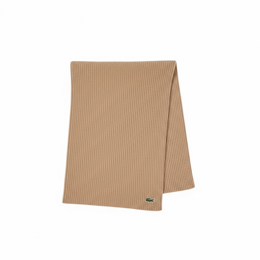Κασκόλ Lacoste Ribbed Wool Scarf Μπεζ