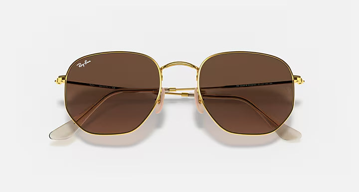Ray-Ban Hexagonal Flat Lenses Γυαλιά Ηλίου Gold με Καφέ Φακούς