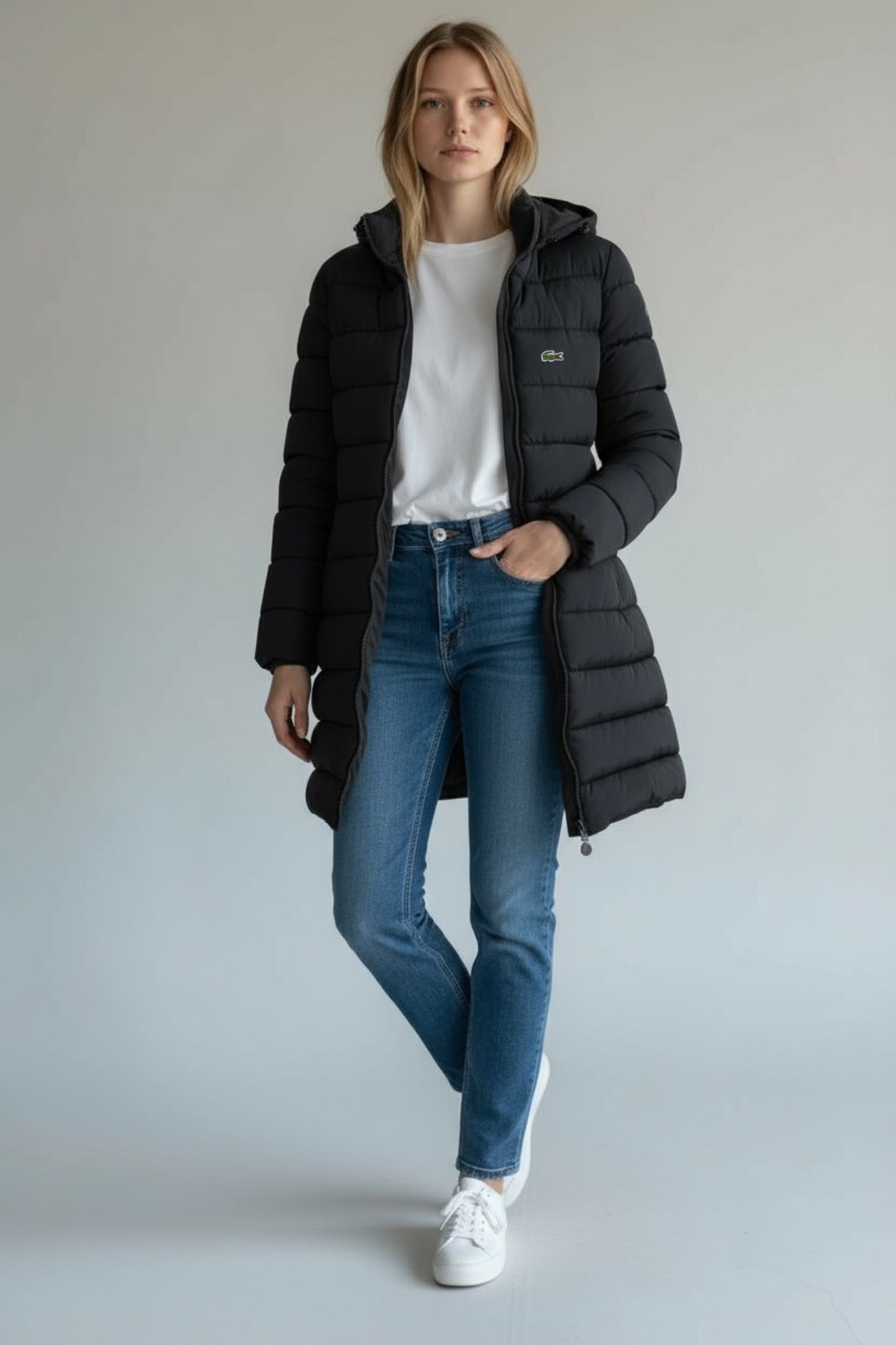 Lacoste Μακρύ Γυναικείο Μπουφάν με Κουκούλα – Μαύρο