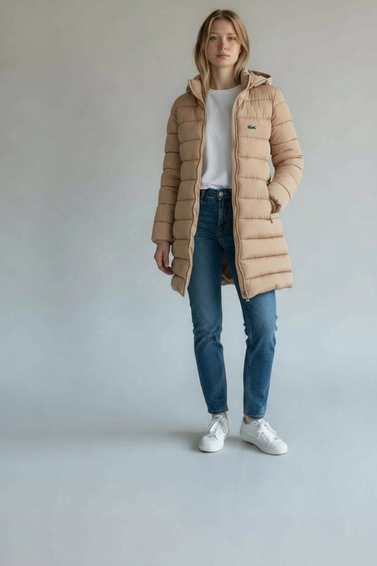 Μπουφάν Lacoste Γυναικείο Μακρύ Puffer Μπεζ