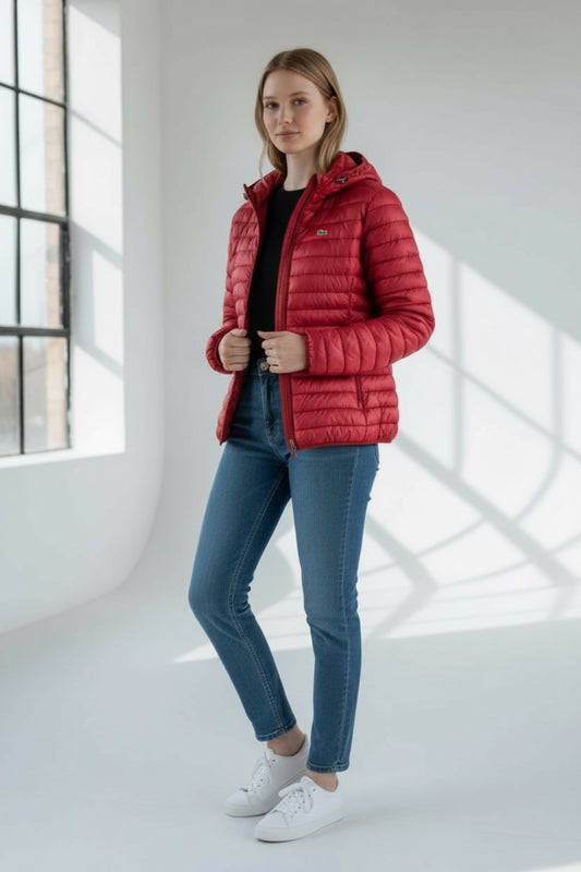 Γυναικείο Φουσκωτό Μπουφάν με Κουκούλα Lacoste – Μπορντό