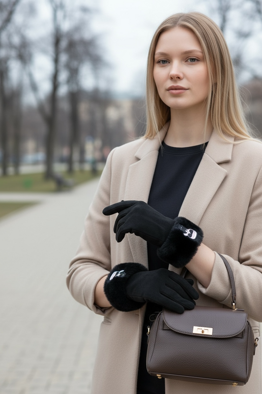 Γάντια Karl Lagerfeld με γούνα & λογότυπο Karl