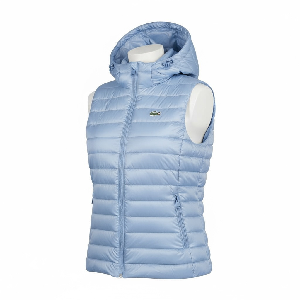 Γυναικείο Αμάνικο Puffer Γιλέκο Lacoste με Κουκούλα σε Ανοιχτό Γαλάζιο