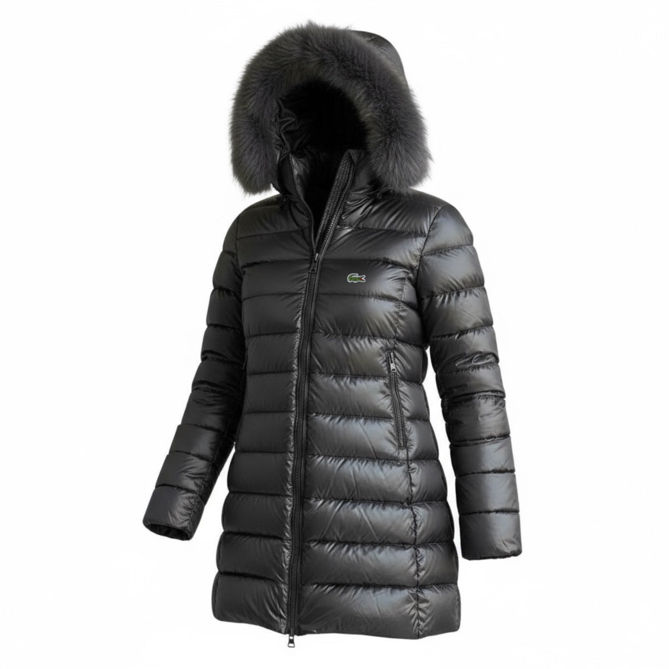 Γυναικείο Μπουφάν Lacoste Puffer με Γούνα – Μαύρο