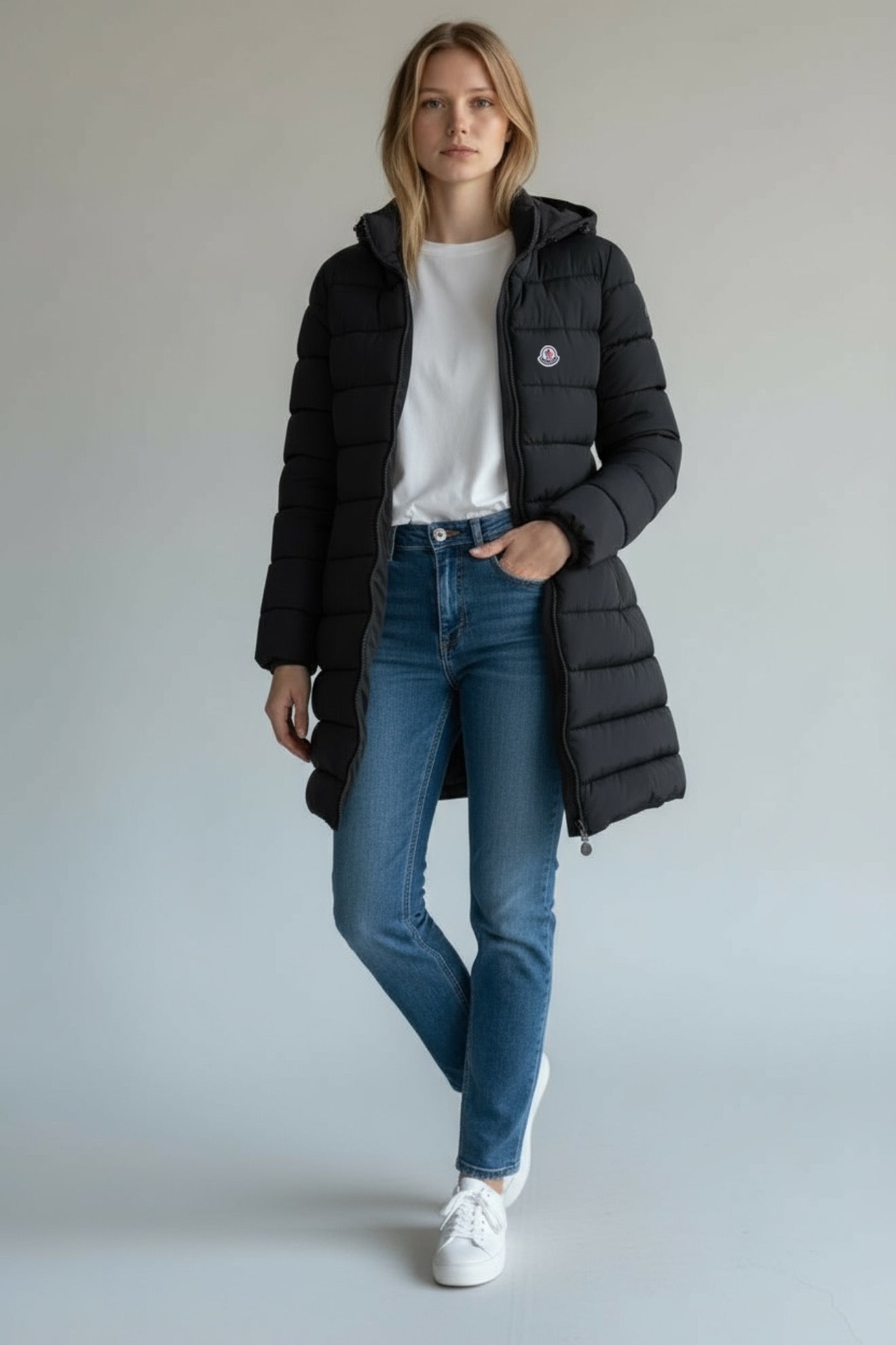 Moncler Μακρύ Γυναικείο Μπουφάν με Κουκούλα – Μαύρο