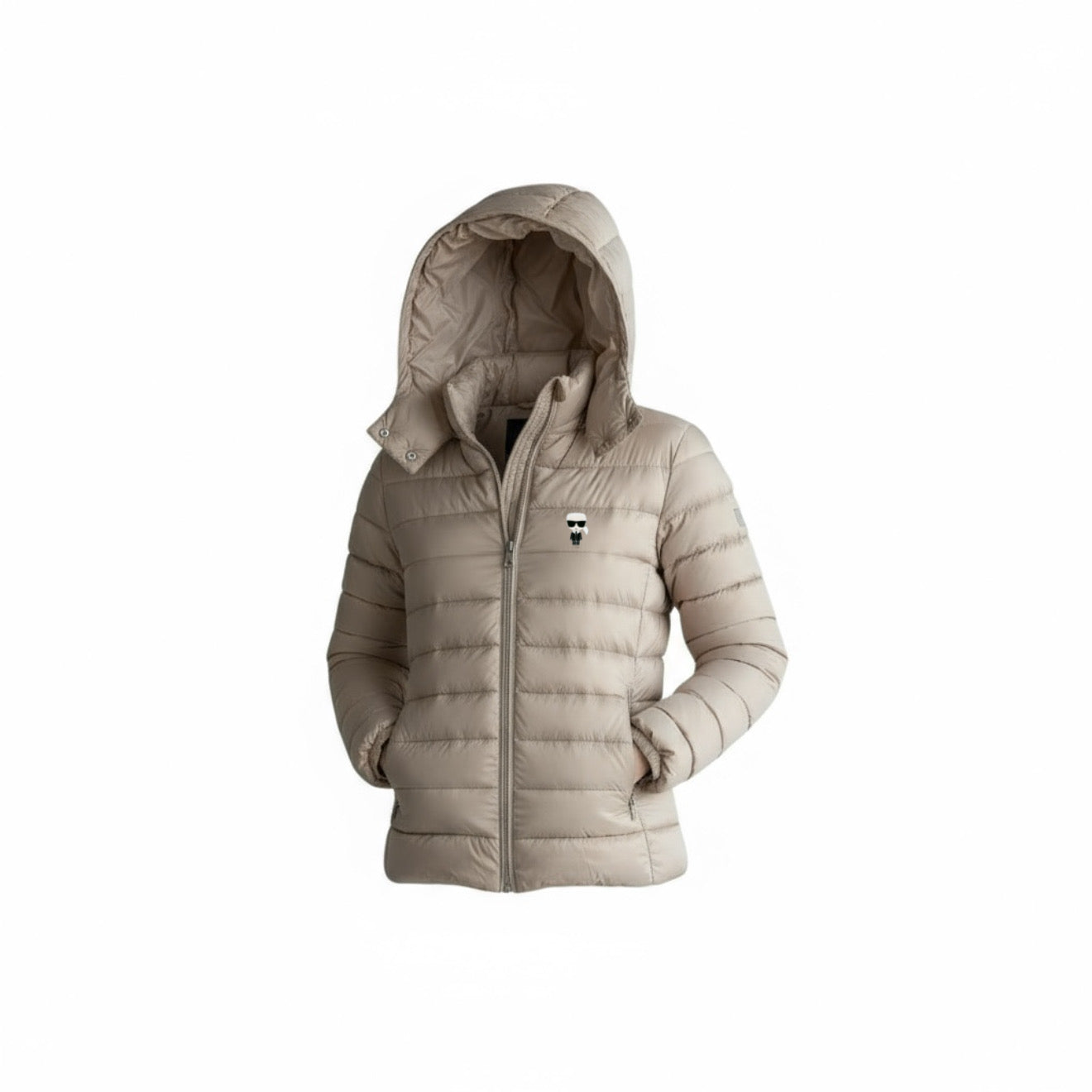 Γυναικείο Μπουφάν Karl Lagerfeld Puffer με Κουκούλα – Μπεζ