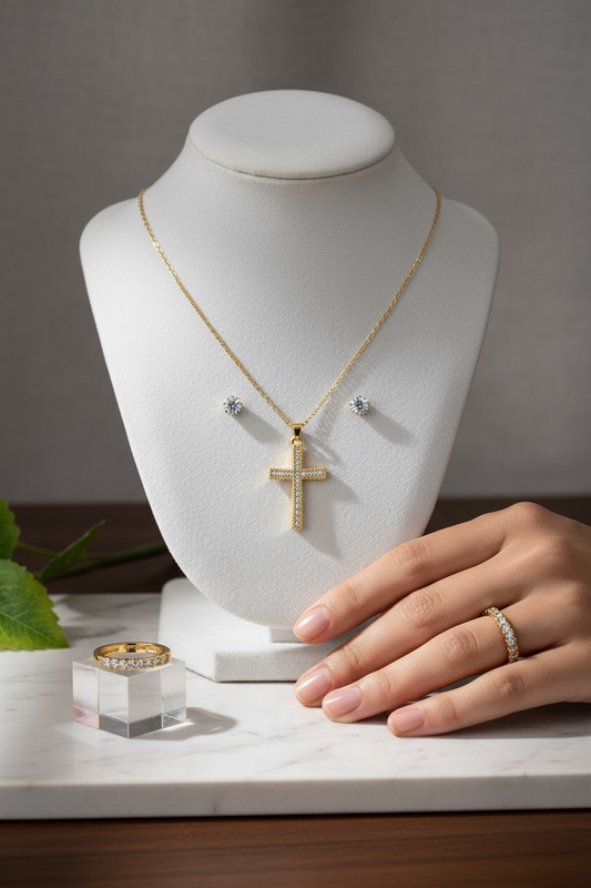 Σετ Κοσμημάτων Swarovski – Σταυρός (Επιχρυσωμένο Ατσάλι)