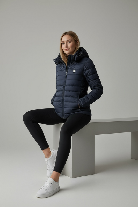 Γυναικείο Μπουφάν Karl Lagerfeld Puffer με Κουκούλα – Μπλε Σκούρο