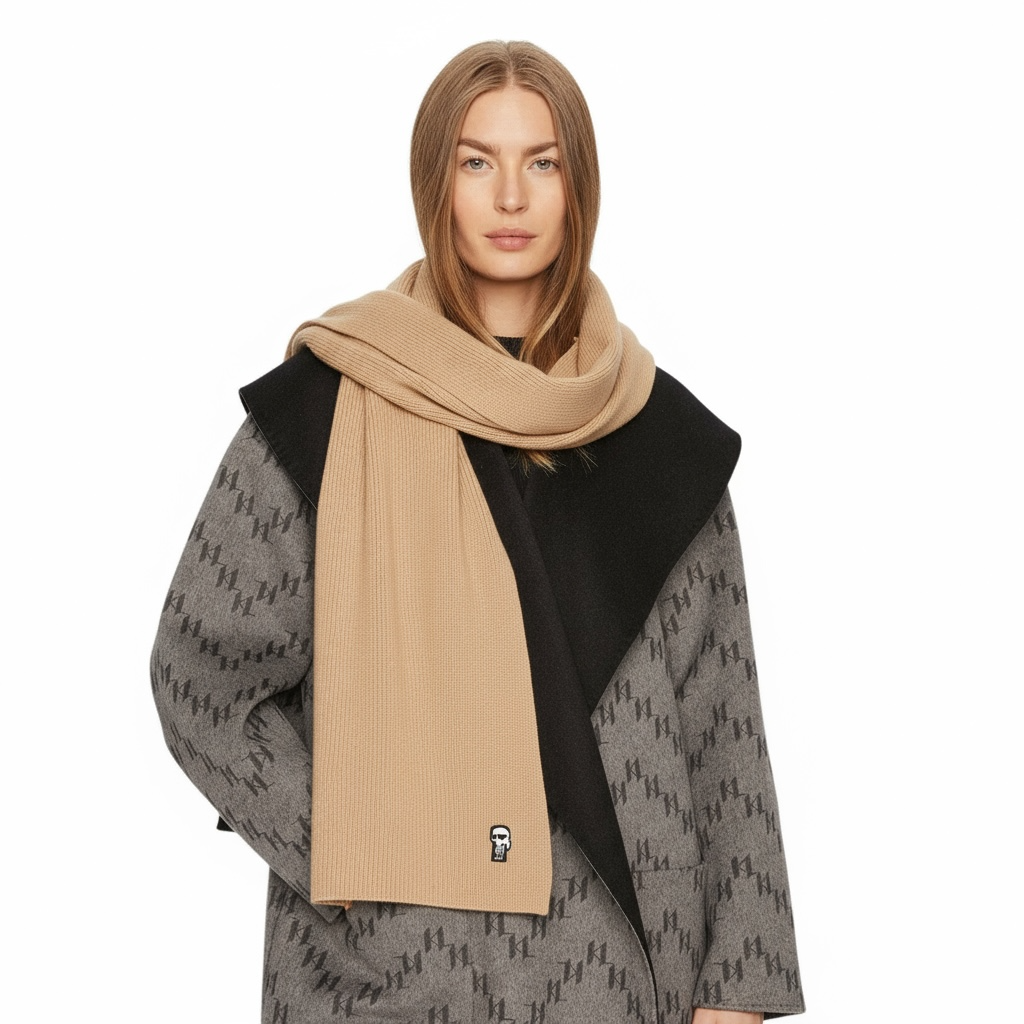 Karl Lagerfeld Ikonik Ribbed Scarf – Μπεζ