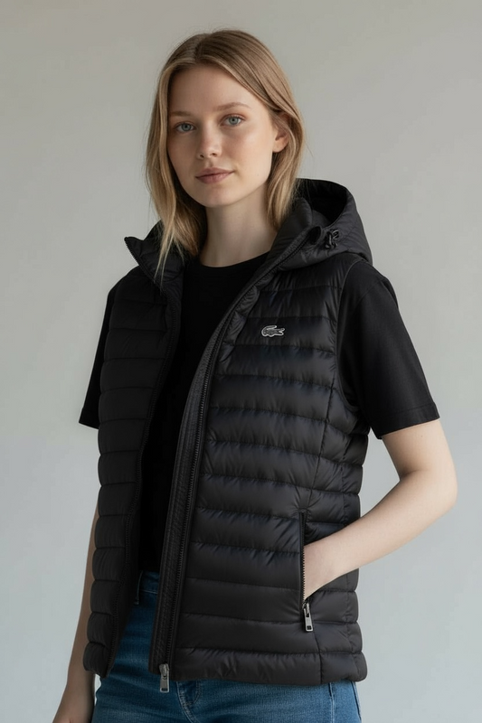 Γυναικείο Αμάνικο Puffer Γιλέκο Lacoste με Κουκούλα σε Μαύρο