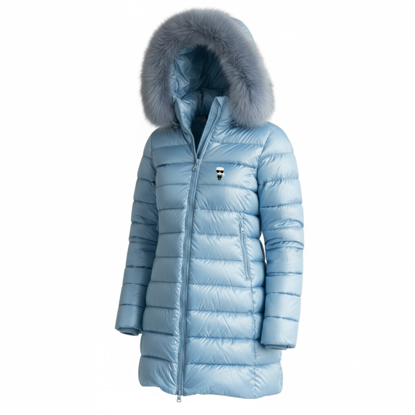 Γυναικείο Μπουφάν Karl Lagerfeld Puffer με Γούνα – Γαλάζιο