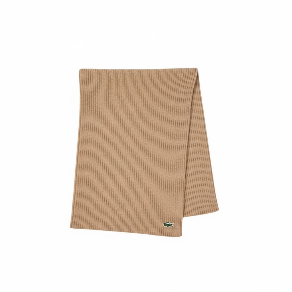 Κασκόλ Lacoste Ribbed Wool Scarf Μπεζ