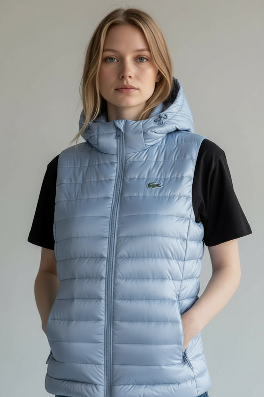 Γυναικείο Αμάνικο Puffer Γιλέκο Lacoste με Κουκούλα σε Ανοιχτό Γαλάζιο