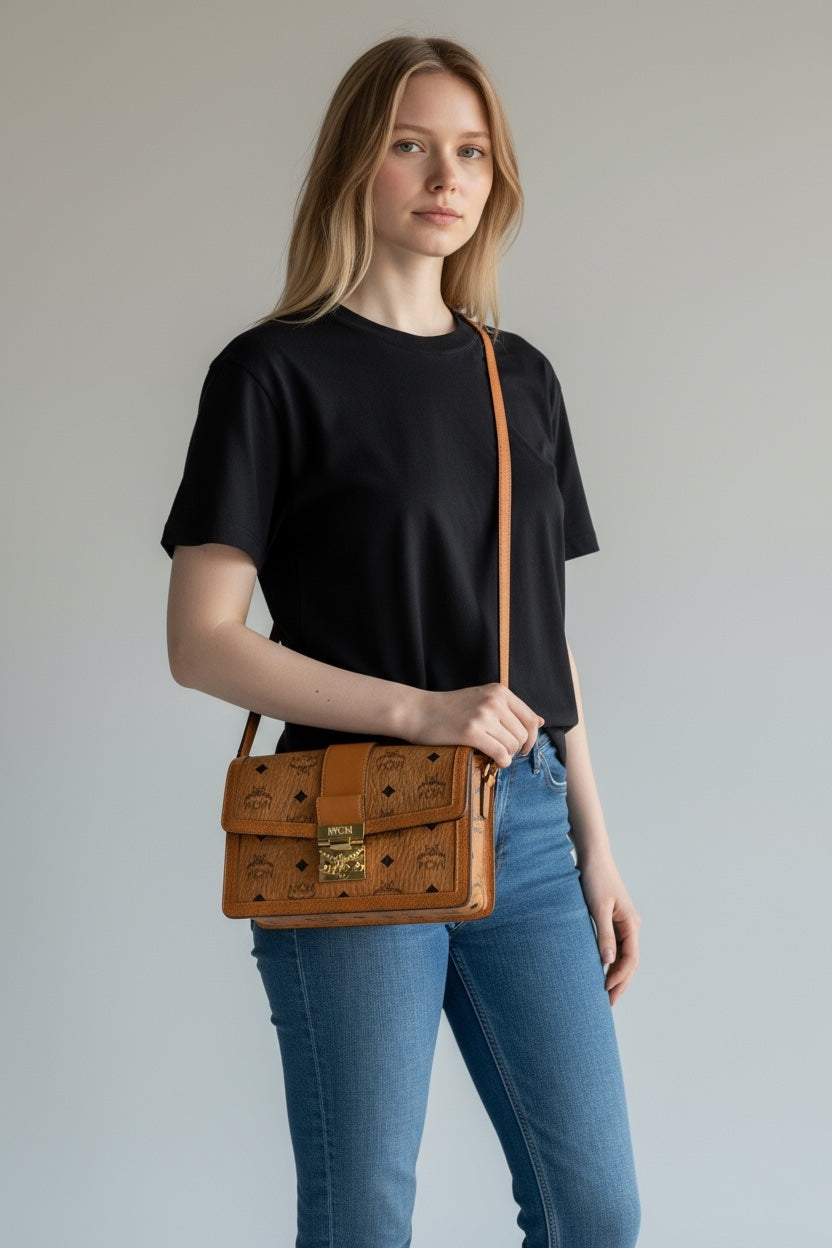 MCM Patricia Visetos Crossbody Bag – Cognac