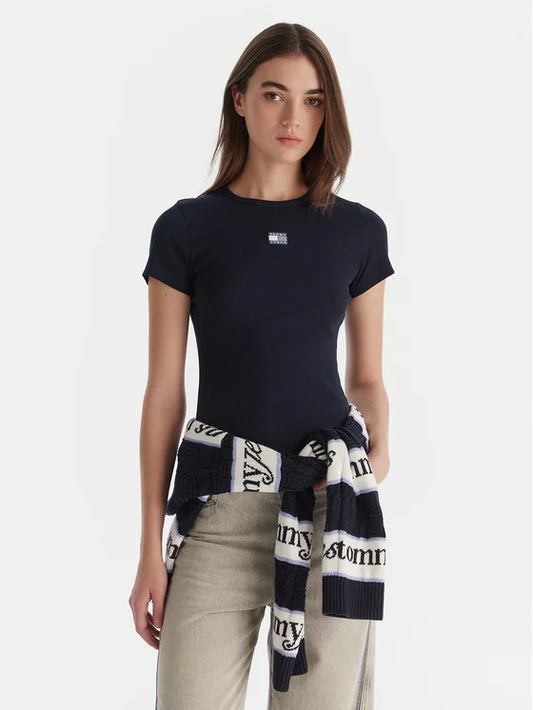 T-Shirt Badge Σκούρο μπλε Slim Fit